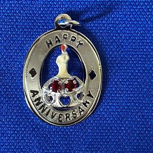 Happy Anniversary Cake Red Gem I Oval I Charm